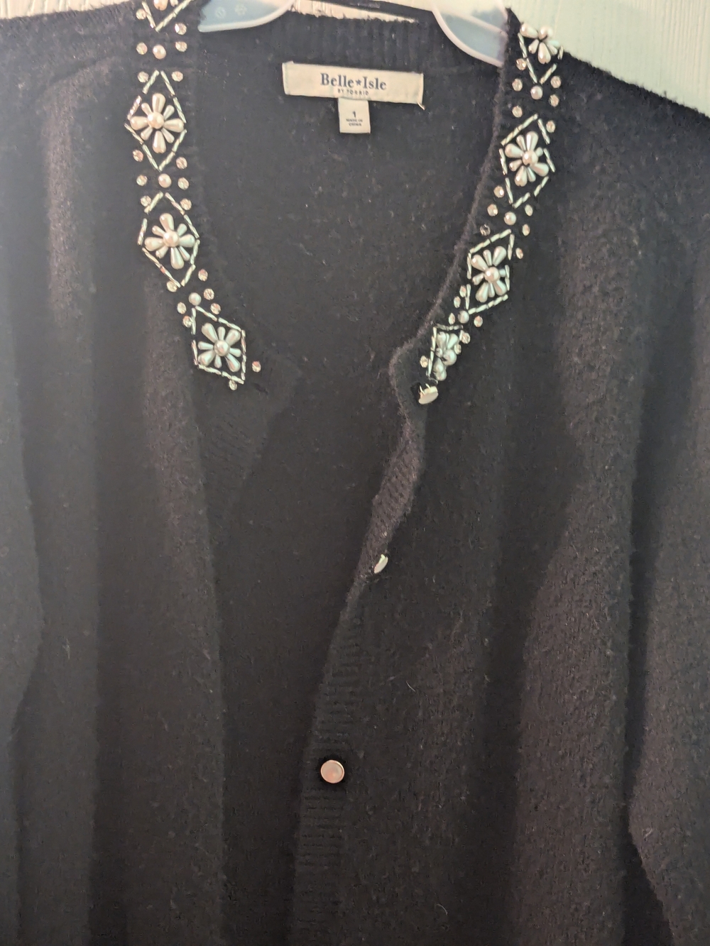 Belle + Isle Black Embellished V‑Neck Cardigan